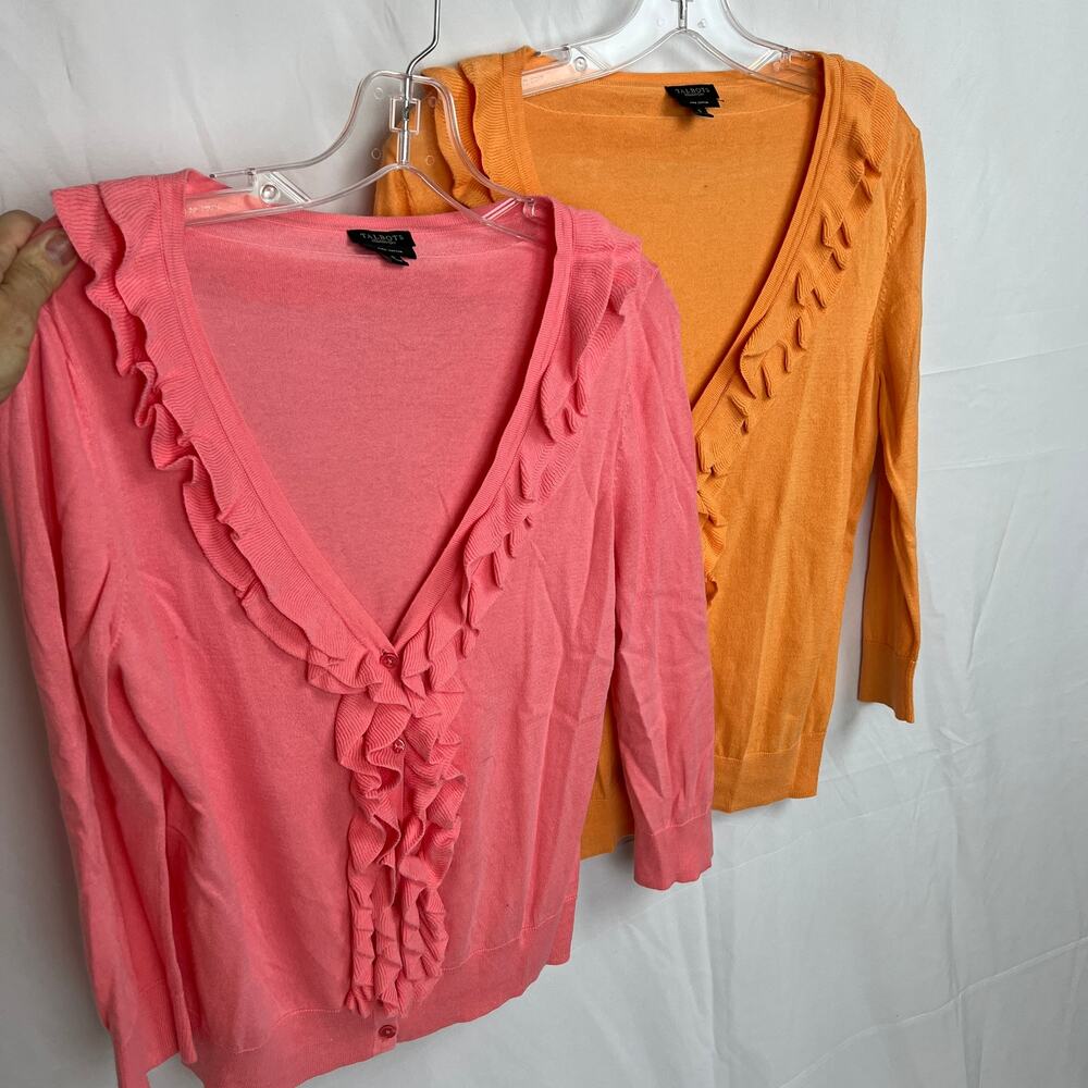 Talbots Bundle Button Down Ruffle Front Cardigan … - image 1